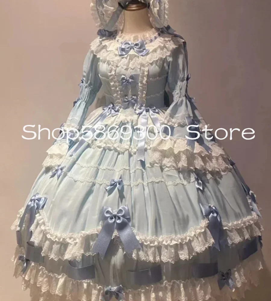 Bestidos Rococo Vestidos de fiesta victorianos de color azul cielo con encaje, manga ...