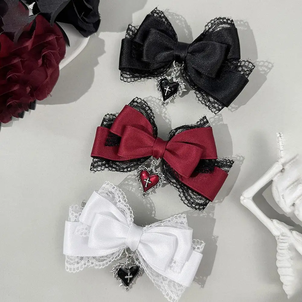 Gothic Lolita Style Girl Hair Clip Lace Bow Hair Clip Barrettes Y2k Gothic Cross Ribbon Bow Hairpins Sweet Cool Hair Accessories
