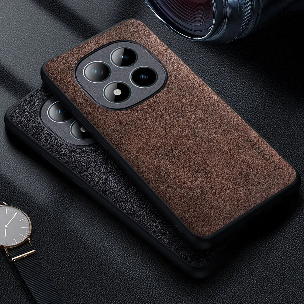 Premium Luxury Leather Phone Case - Retro Business Style Solid Color Cover
