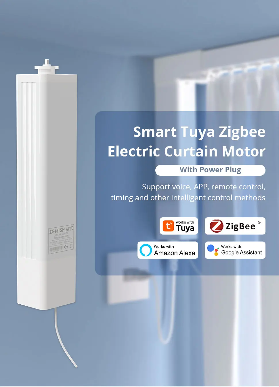 Zigbee WiFi Smart Curtain Motor for ZM87 Electric Curtain Track Sliding Rails Wo