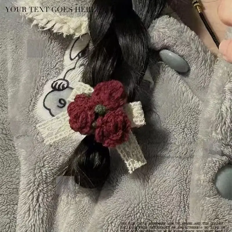 수제 크로셰 장미 머리끈 뜨개질 DIY 성인 공예 완성품 꽃 머리끈 소녀 선물..