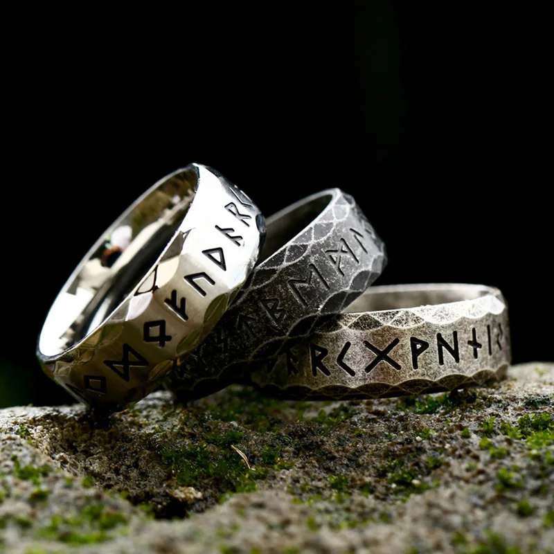 Wikinger Runen Ring Aus Edelstahl In Silber / Nordic Viking Runenring