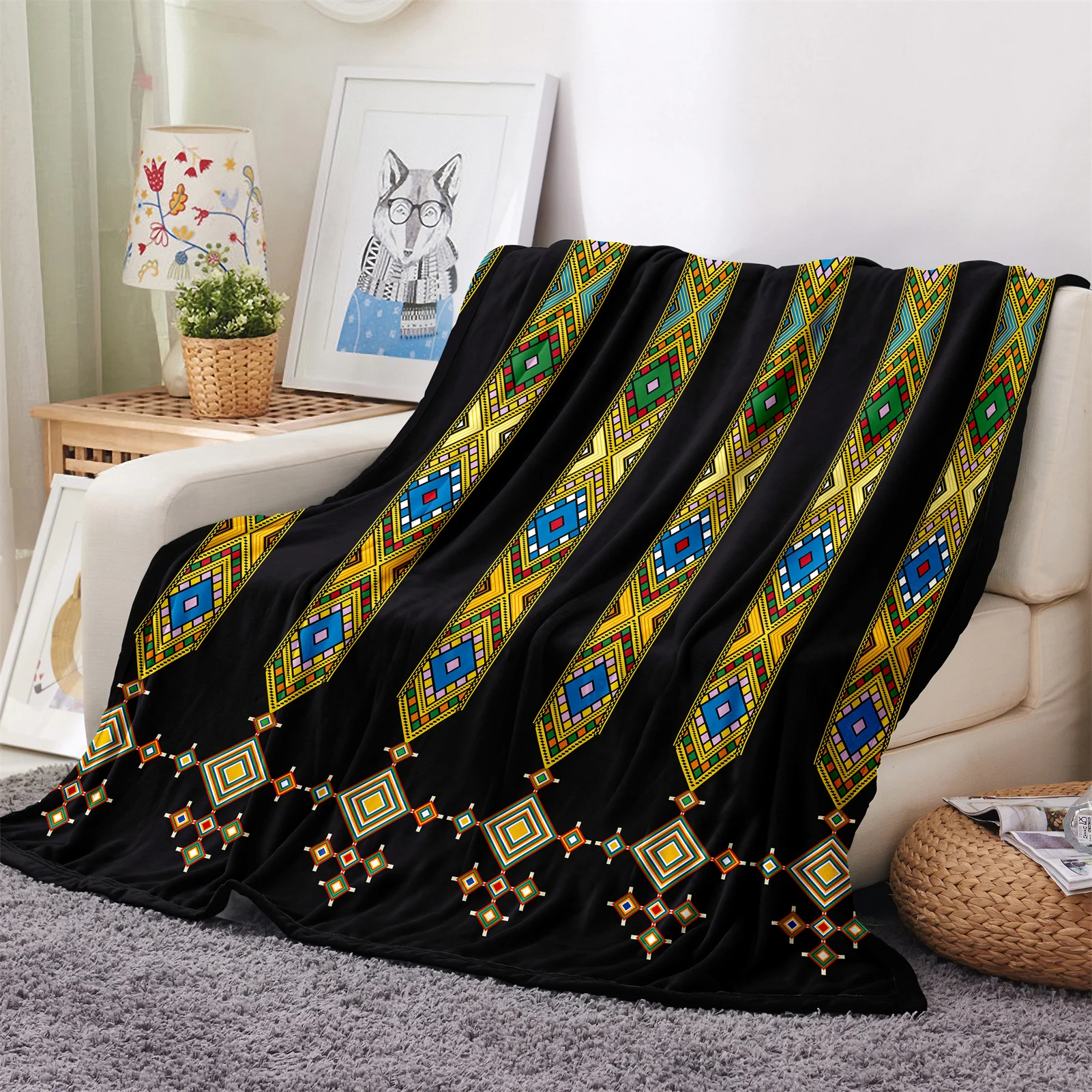 

Modern Black Africa Ethiopian Empire Abyssinia Soft Warm Polyester Throw Flannel Blanket for Couch Bed Travel Cover Bedspread