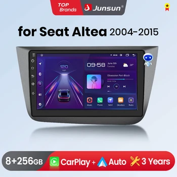Radio de coche Junsun con CarPlay inalámbrico y Android Auto para Seat Altea 2004 2005-2015 Toledo 3, estéreo multimedia 2 DIN con ventilador de refrigeración integrado, navegación GPS, SWC, Bluetooth, FM, RDS, DSP, pantalla IPS, sistemas inteligentes para coche, 4G, WiFi 1