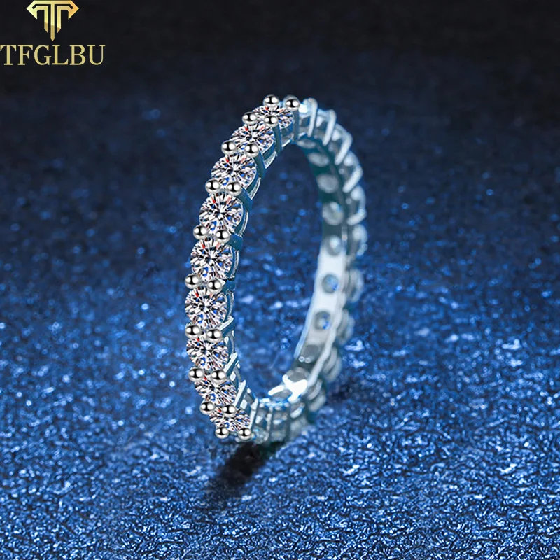 

TFGLBU 3mm 2.2CTTW Moissanite Ring for Women Full Enternity Simulated Diamond Band Pt950-plated 925 Sterling Silver Fine Jewelry
