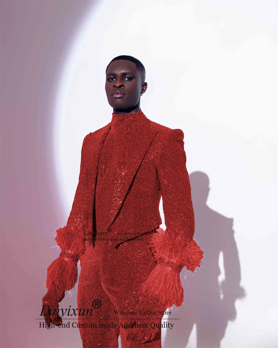 Glitter Sequin Wedding Suits For Men Peaked Lapel Groom Tuxedos Customized trajes elegante para hombres 2 Pieces Party Blazer 4