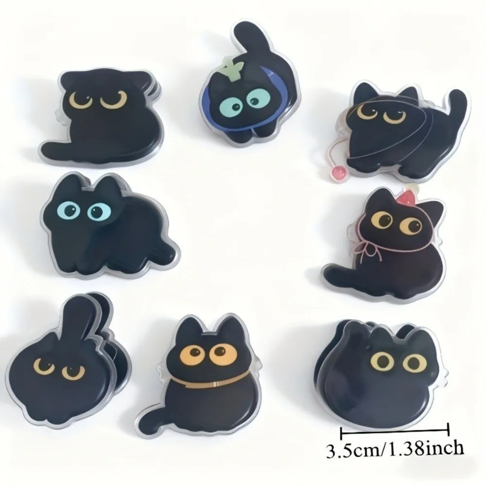 8pcs 아크릴 검은 고양이 가방 클립 신선 유지 방습 식품 보관 클립 고양이 인쇄 양면 주방 씰 클립