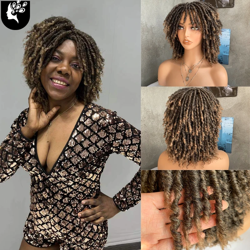 

Short Afro Kinky Curly Wig For Black Women Cosplay Brown Synthetic Natural Curl Hair Wigs African Ombre Glueless HighTemperature