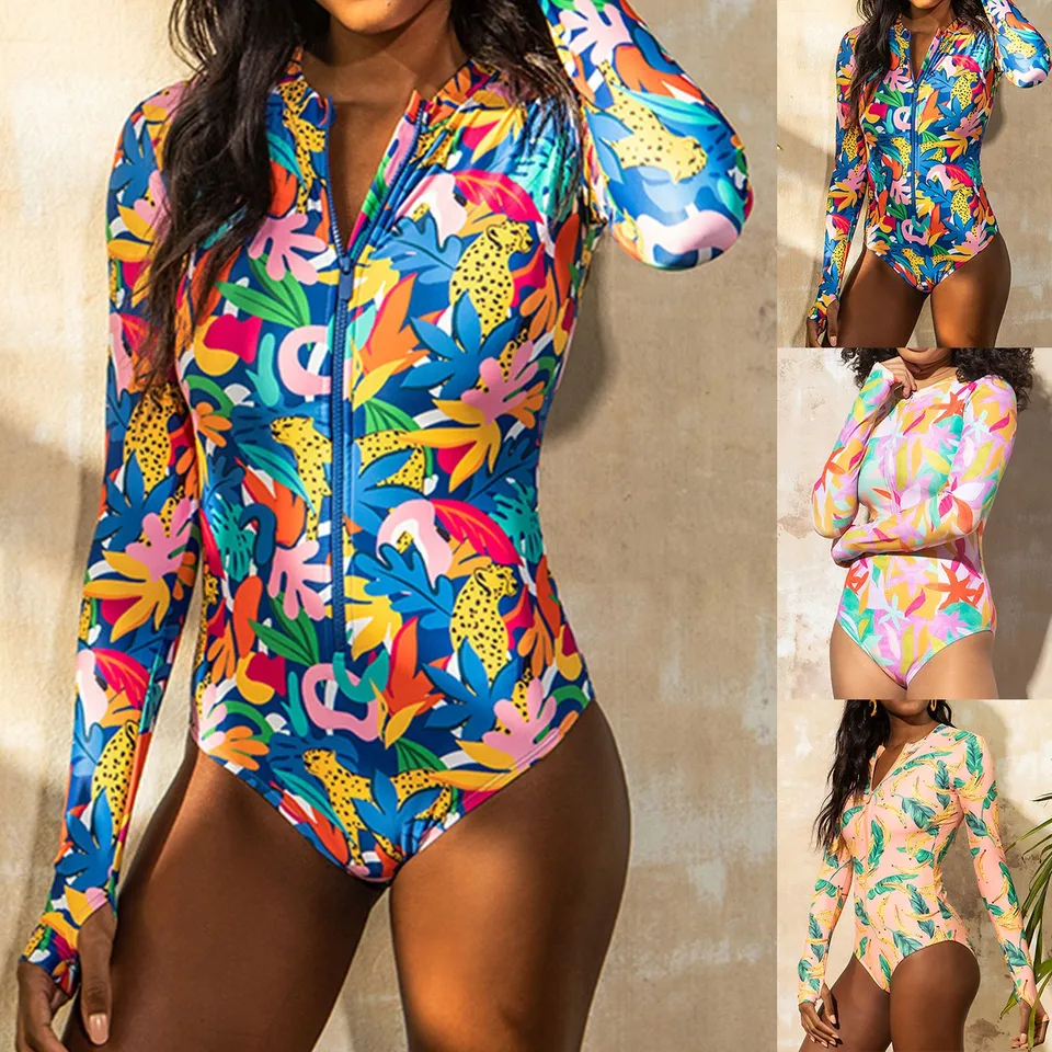 Stylish Long Sleeved Women's Printed Surf Suits