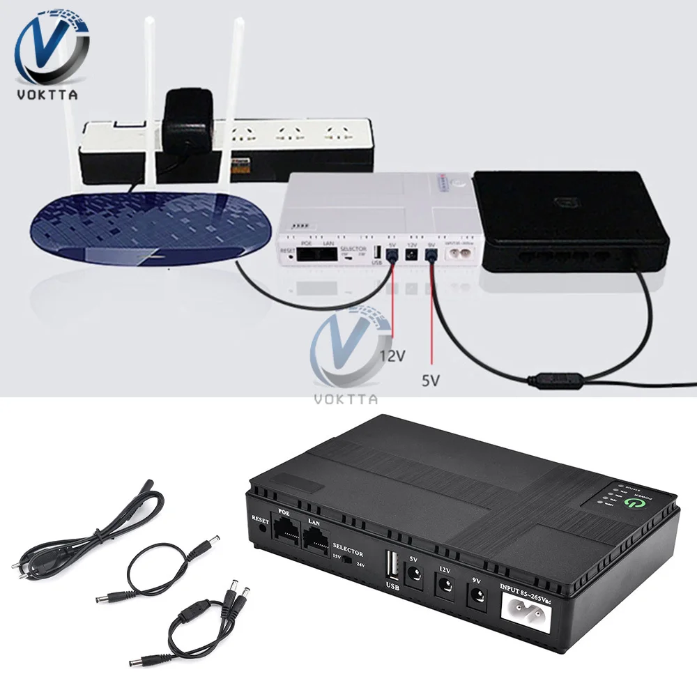 10400mAh Mini UPS Uninterrupted Power Supply DC 5V/9V/12V/15V/24V Battery Backup Power Adapter for Wireless Router Optical Cat