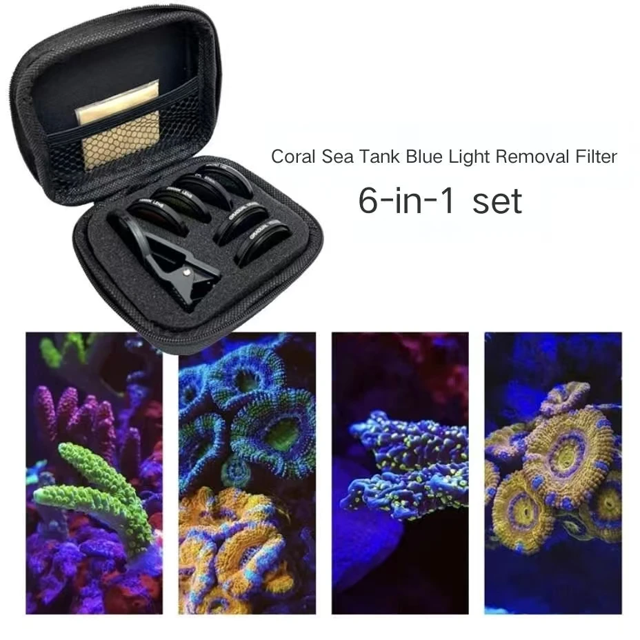 Aquarium Coral Fish Tank Blue Light 6-in-1 Set Phone Camera Lens Filter Macro Lens Yellow Orange Filter Coral Reef Aquarium aquarium camera lens