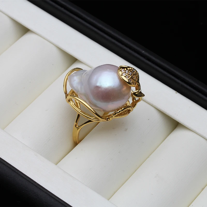 Baroque Pearl Ring 100% Real Natural Freshwater Pearl Ring18K Gold Plating Women Jewelry Individual Ring Wholesale