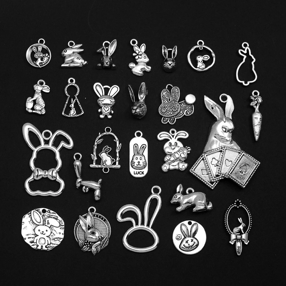 

5/20pcs/lot Rabbit Bunny Charms Easter Egg Hunt Carrot Animals Pendant For Diy Jewelry Making Findings Supplies Accessories