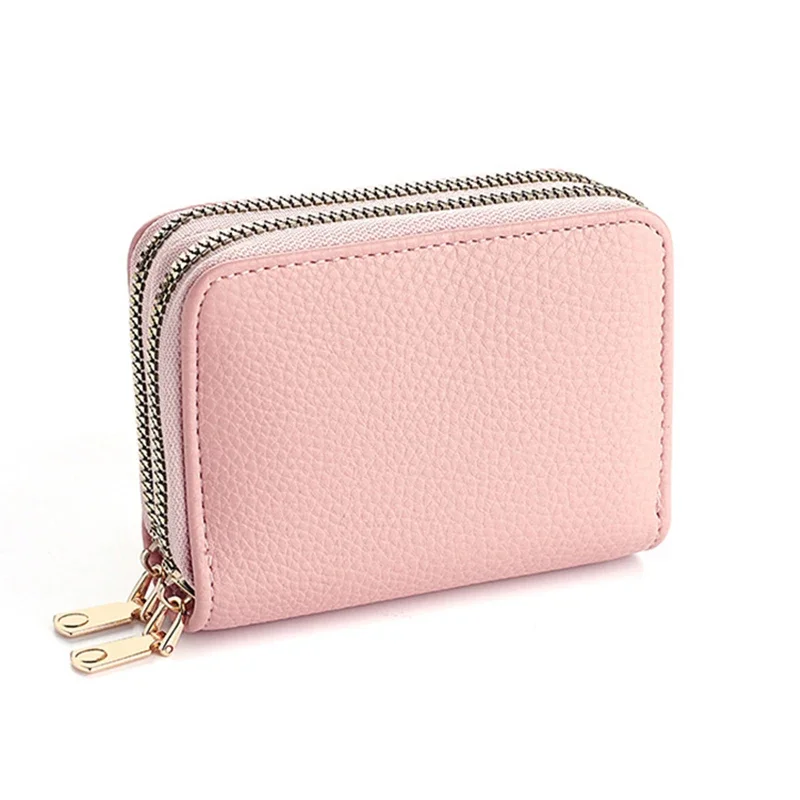 Women Wallet Zipper Short Style Purse Lychee Pattern Solid Color Fashion Large Capacity Multi Card Slot Coin Purse with Zipper