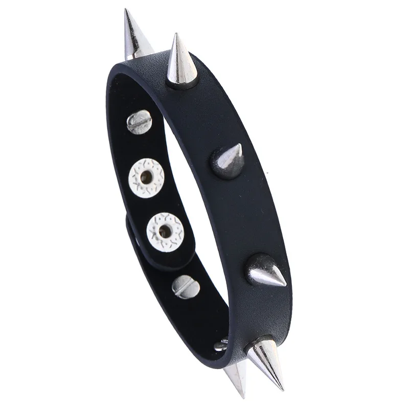 Personality Hip Hop Men Spiked Rock Bracelet Women Vintage Punk Cosplay Black PU Leather Wrap Bracelet Bracelet Jewelry