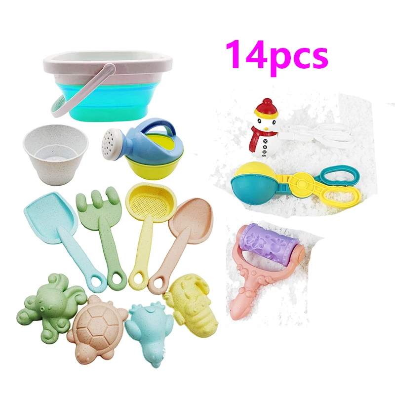 Beach Toys for Kids Sand Toys Set for Toddlers Sandbox Toys with Collapsible Bucket Shovel Rake Model Set Winter Summer Ski Toys 6