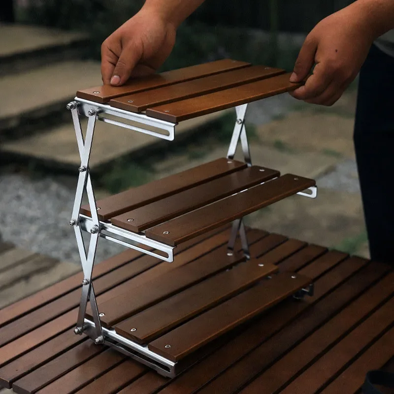 Camping Storage Rack Three-Layer Folding Steel Portable Storage Rack for Picnics Barbecue Multifunctional Shelf
