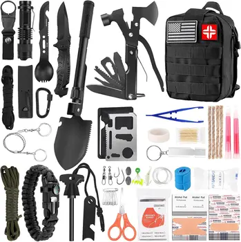 Survival Kit and First Aid Kit, 142Pcs Professional Survival Gear and Equipment with Molle Pouch,Likes Camping Outdoor 1
