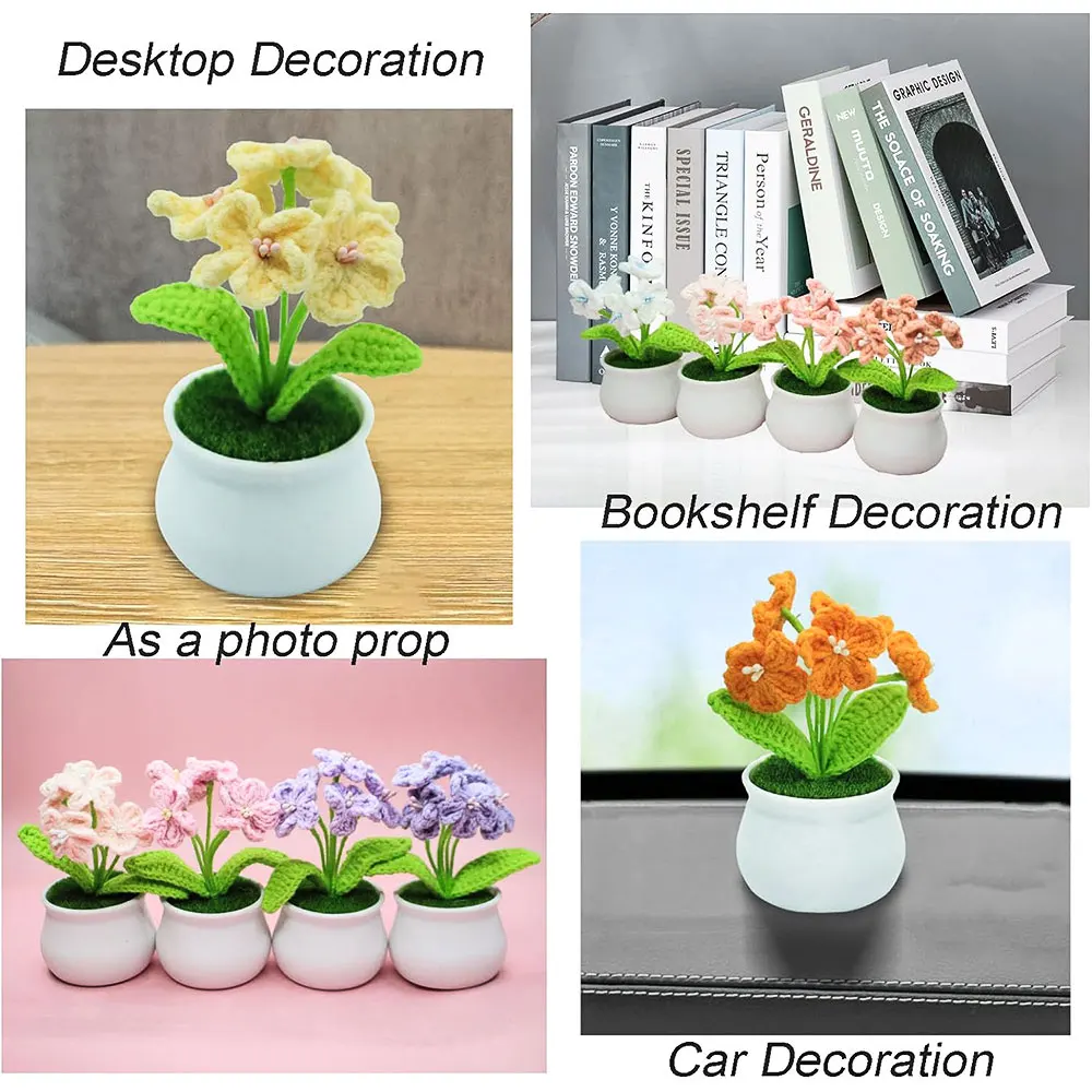 Hand-knitted Sunflower Tulip Crochet Flowers Potting Hand-woven Florals Desktop Ornament Car Home Decoration Teacher's Day Gifts