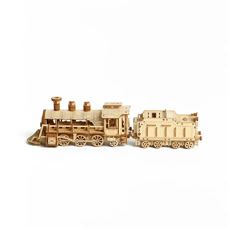 3D Wooden Puzzle Small Train Model Building Block  Wood Jigsaw DIY Assembly Kits Educational Toy for Children Adults Gift wood forming block grooved channels jewelry wooden cube dapping doming cavity