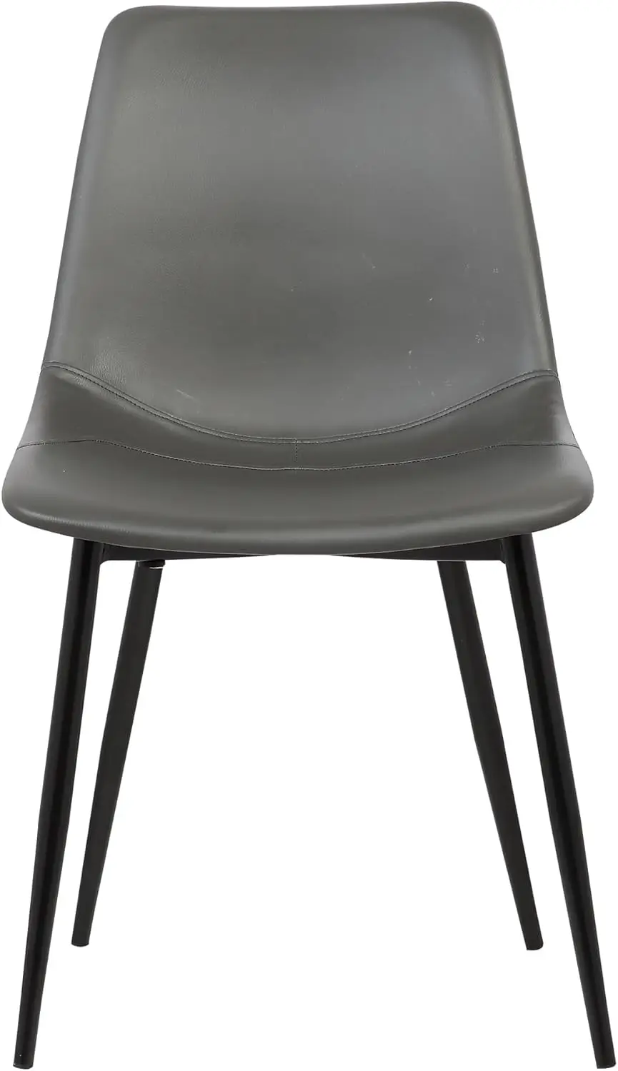 Monte Mid Century Modern Dining Accent Chair for Table Kitchen Desk Vanity in Charcoal Gray Faux Leather with Black Metal Legs