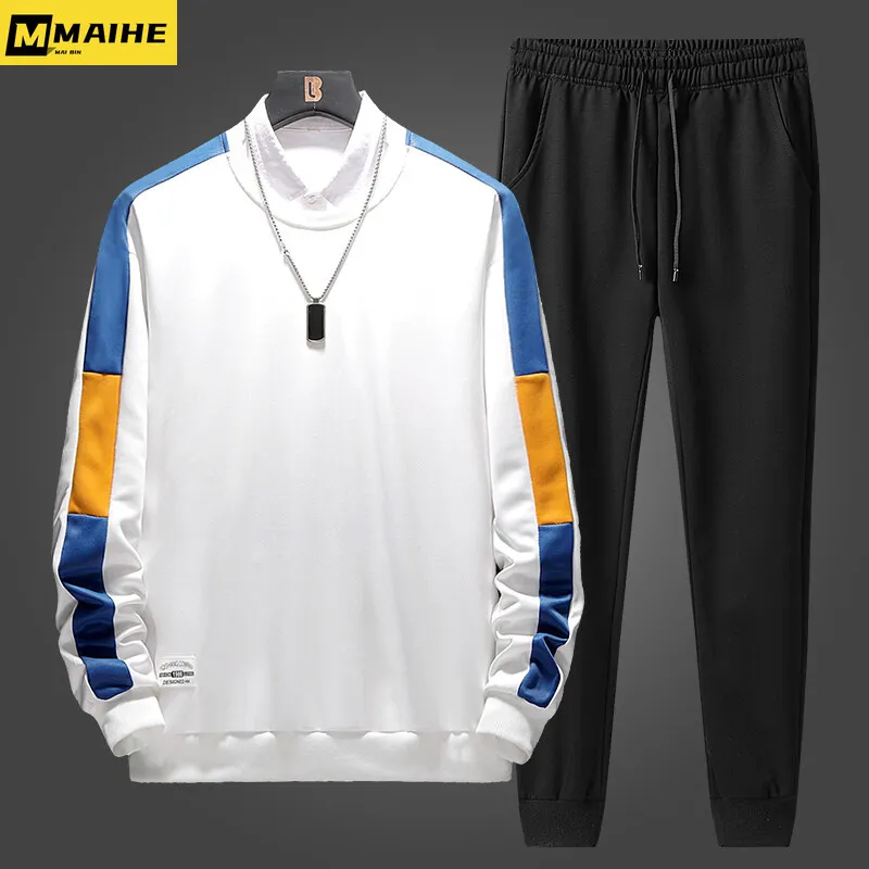 Hip Hop Tracksuit Men Spring Casual Set Male Jogger Patchwork Sweatshirts + Sweatpants 2 Piece Sets Fashion Streetwear Sportsuit