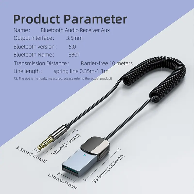 Car Bluetooth 5.0 Receiver Listening To Music Call Navigation 3.5mm High Audio Call Assistance Adapter Plug And Play bluetooth adapter,bluetooth audio receiver,bluetooth transceiver adapter,audio adapter,bluetooth aux adaptor