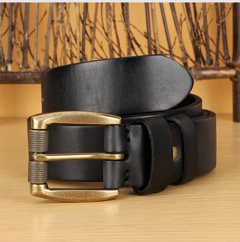 5mm Thicked Leather Men Belt Vintage Roller Pin Buckle Belt Male Cowhide Genuine Leather Buckle Strap Cowboy Jeans Belt 1.5 Inch – Detail 7