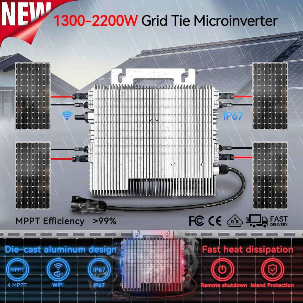 Deye 브랜드 마이크로 인버터 그리드 타이 컨버터, DC20V-60V AC 230V, 최대 4PCs, 300-600W 패널, 2000W