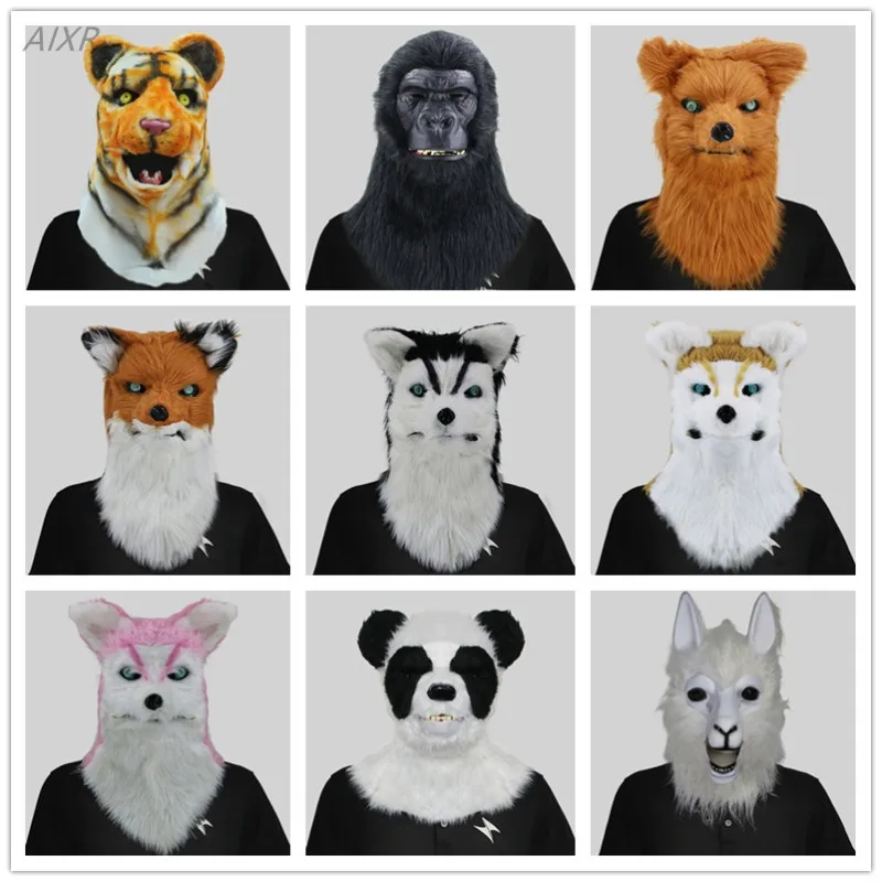 Can Open Mouth Animal Head Mask Funny Wolf Dog Tiger Gorilla Head Costume Costume Party Halloween Puntelli Horror Cosplay Anime Nuovo