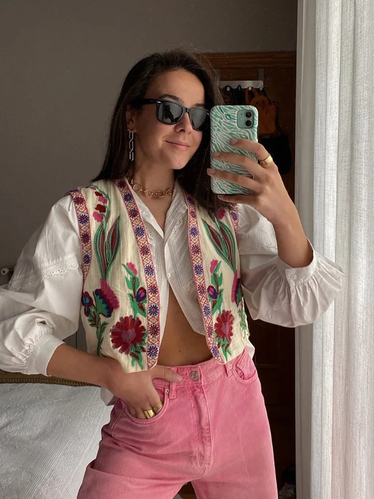 Xikom Women'S Vest For Girl Sleeveless Jacket Cardigan For Women Short Coat Floral Print Vests