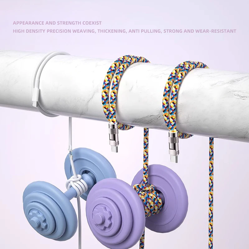 2-in-1 Dual Type C PD 60W Lanyard Data Cable Quick Charging Multifunction Mobile phone Portable Charger Cord For iPhone Samsung