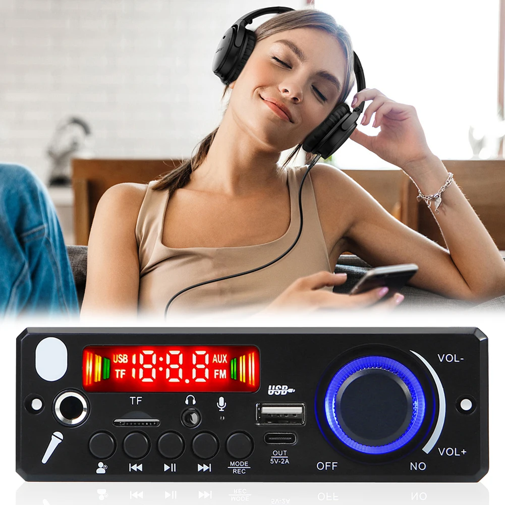 블루투스 호환 5.0 FM 라디오 모듈 마이크 레코드 MP3 WMA 오디오 보드, 160W 앰프 오디오 모듈, DC 8V-24V
