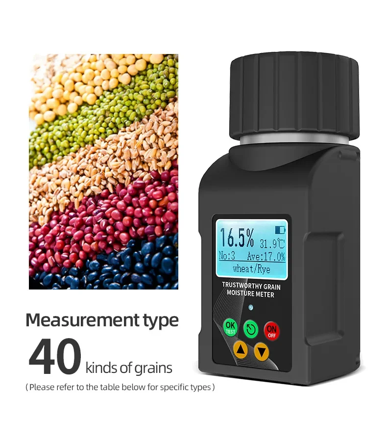 Portable Moisture Tester for Grain,40 Grain Moisture Meter with Backlit Digital