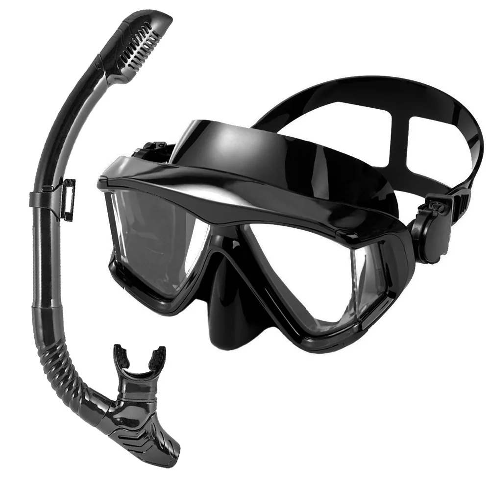 Schnorchelmasken-Set, Tauchen, Schwimmen, Trainingsbrille, beschlagfrei, auslaufsicher, 3-Fenster, Panorama, Weitsicht, HD, Trockenoberteil, Erwachsene, Jugendliche – Detail 11