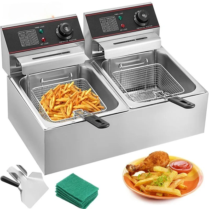 Electric Deep Fryers Dual Tanks 12L for Fast Food Restaurant or Camping Picnic Fried Chicken Frying Chips French Fries 1