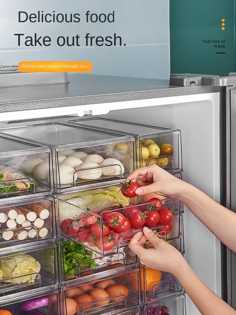 Organizador de refrigerador de cocina, bandejas de almacenamiento para  refrigerador y congelador, recipientes de alimentos con tapas, L1 (6P) + L2