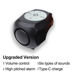 USB Rechargeable Super Loud 120dB Electric Bicycle Horn with Anti - Theft Alarm 기능 (Upgraded Version)