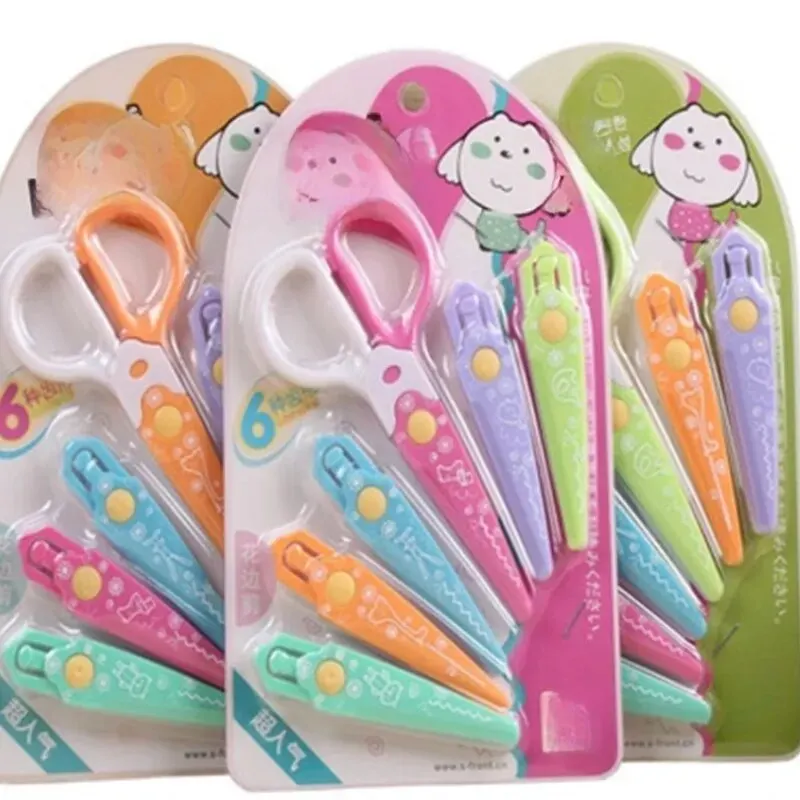 soft handle scissors portable scissors cutter black blade scissors stationery scissors creative cute lace scissors can be changed into 6-head child safety DIY pattern paper cuttings card tool