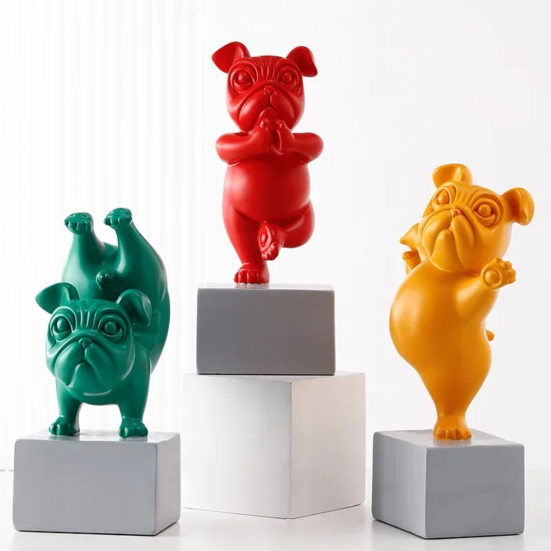 

Lovely Yoga French Bulldog Statue Resin Figurines Nordic Creative Cartoon Animals Sculpture Children' Room Decor Crafts