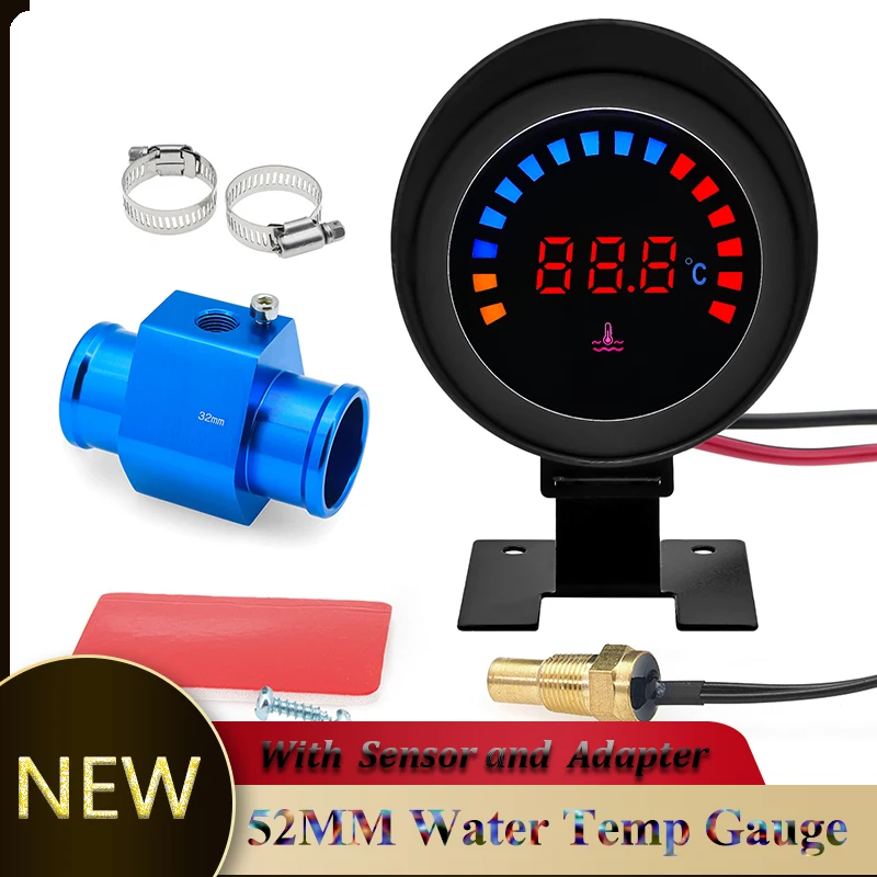 52MM Water Temp Gauge 12~24V LCD Digital Water Thermometer Meter with Sensor + Adapter Joint Pipe Radiator for Car Motorcycle automobile gauge,temperature sensor,digital thermometer,motorcycle temperature gauge,digital temperature gauge,water temperature gauge