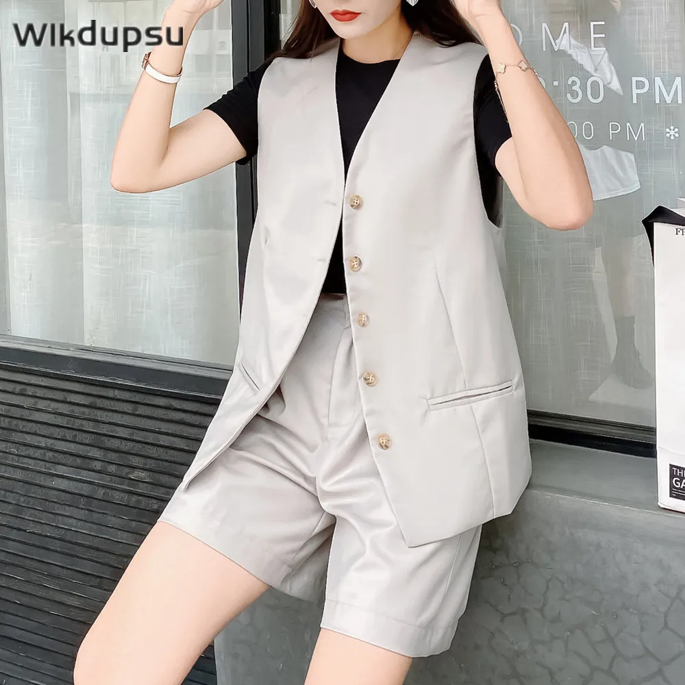 

Blazer Shorts Set Women Sleeveless Jacket Vest Top High Waist Shorts Female Fashion Casual Two Piece Suit Summer Fall Clothes