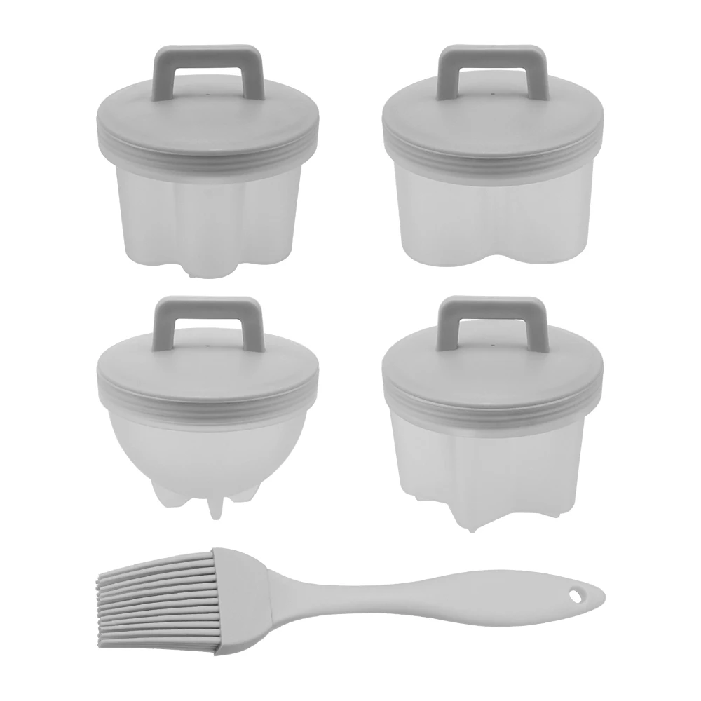 Egg boiler mold cup Egg cooker Egg pancake mold Silicone egg poacher Egg poacher Kitchen Egg Mold 4 Pcs/Set With Lid Brush Cute Egg Cooker