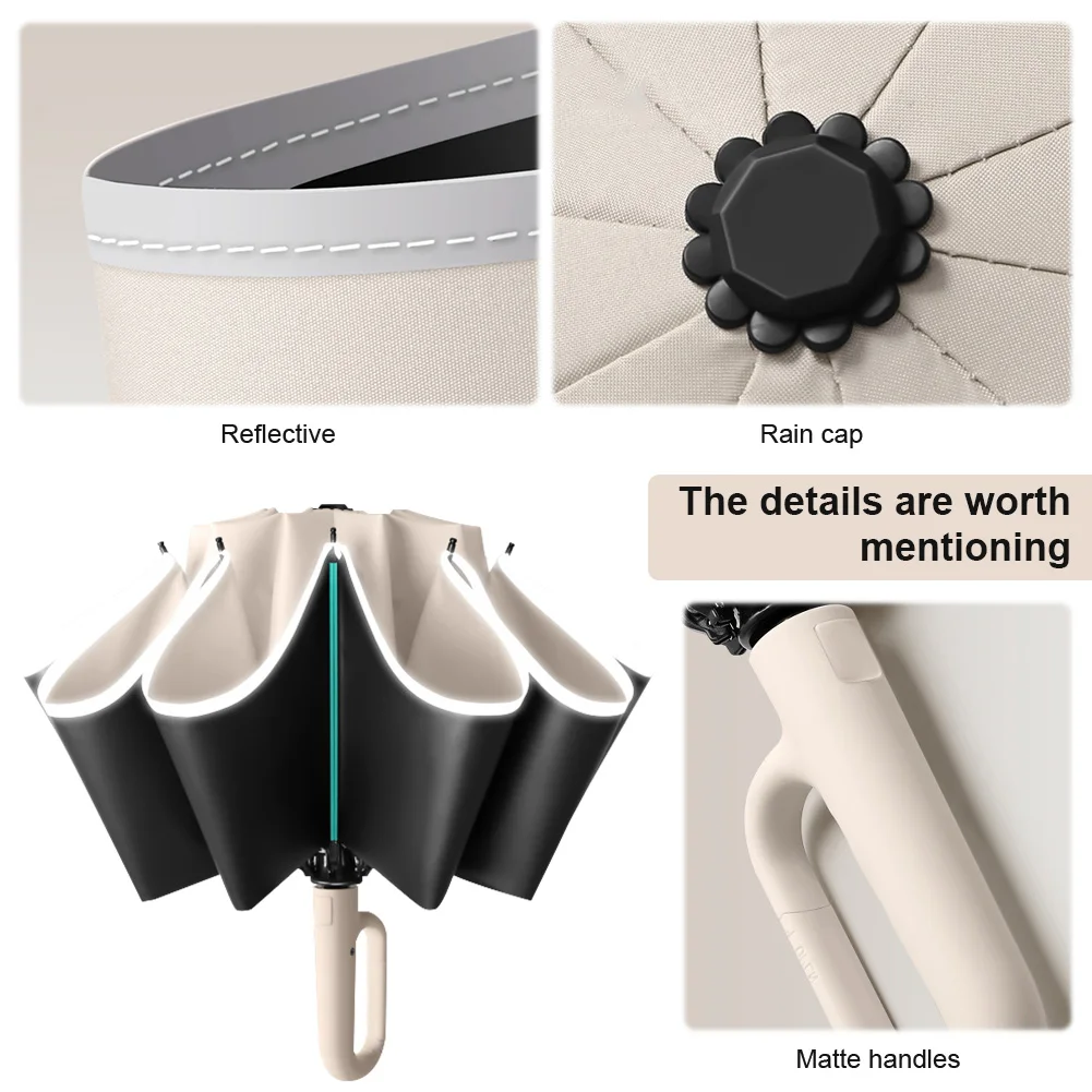 Fully Automatic Reverse Folding Umbrella Windproof Small Portable Umbrella Hangable UV for Men Women Teenage