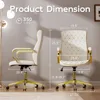 White and Gold Office Chair with Soft Leather Embroidery, Mid Back Vintage Swivel Executive Desk Chair with Wheels and Padded Ar 2