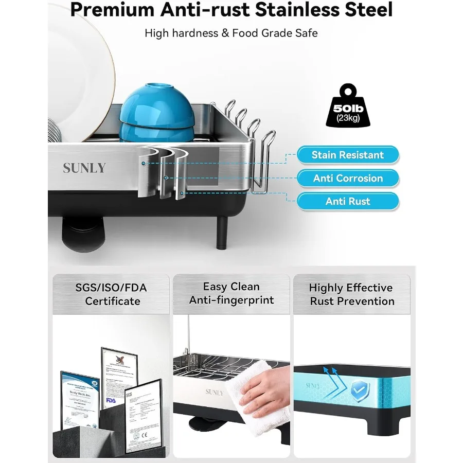 Large Dish Drying Rack Expandable Dish Racks for Kitchen Counter Space Saving 304 Stainless Steel Drying Rack Kitchen Extra Lar