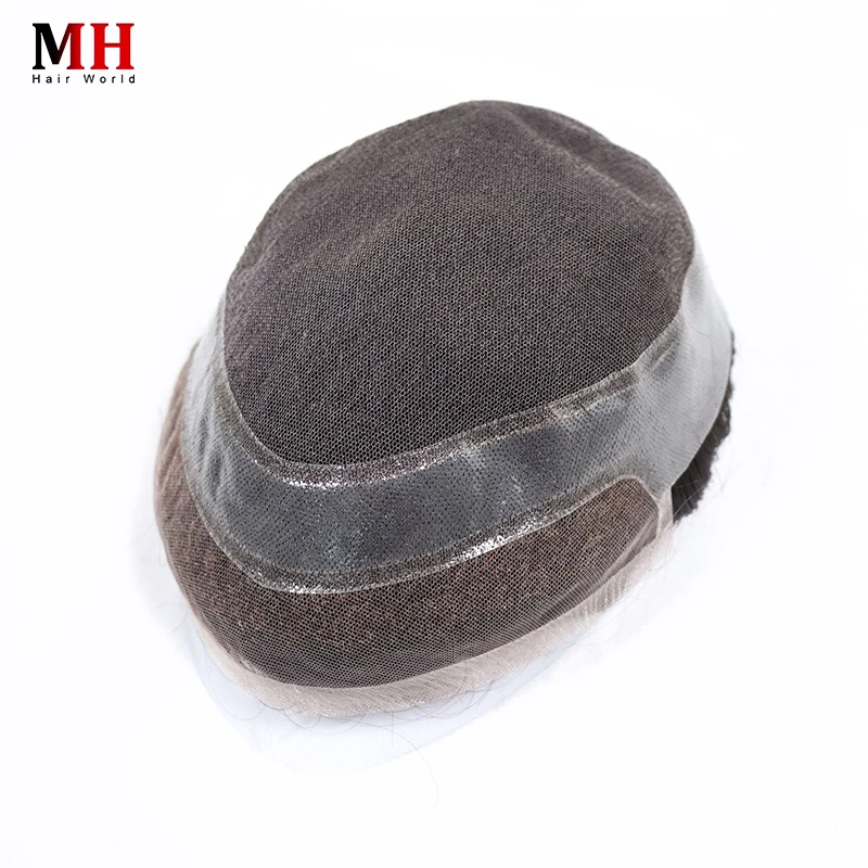 

Hollywood Base Human Hair Toupee Mix Grey Color Men's Wig For Male Natural Wave PU Lace Wigs System 8x10