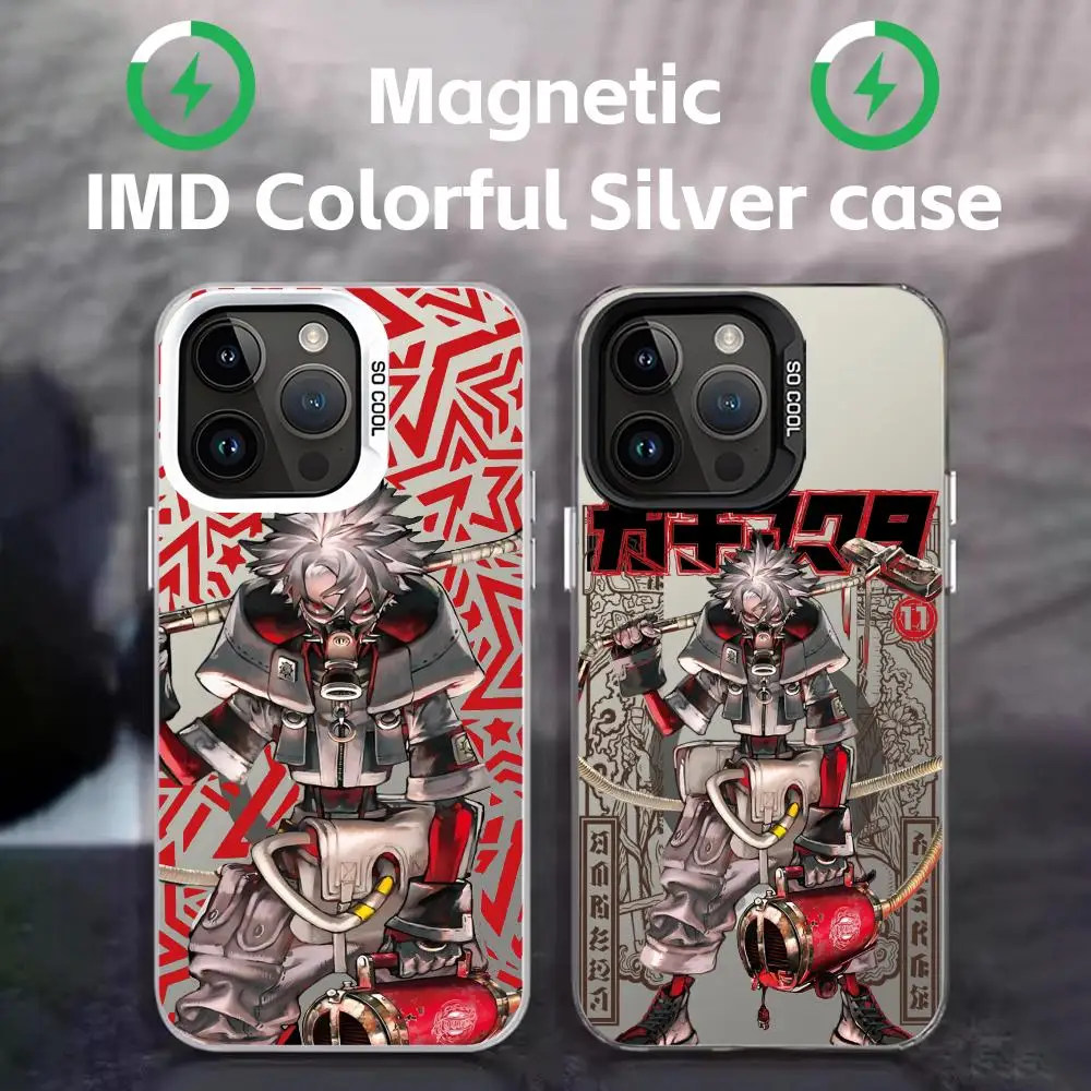 Black Magnetic Anime Phone Case with Colorful Silver Design