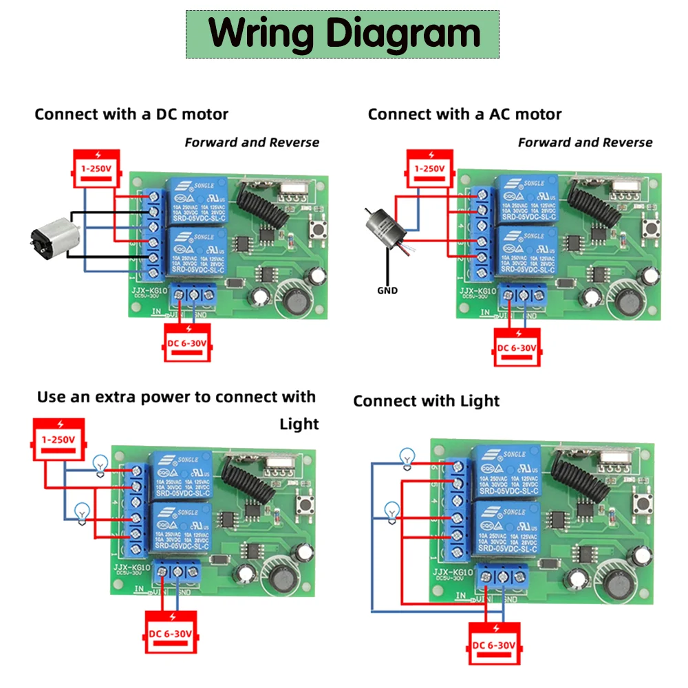 범용 무선 원격 제어 스위치, 릴레이 수신기 모듈, 3 채널 RF 원격 433 Mhz 송신기, DC6V, 12V, 24V, 2CH