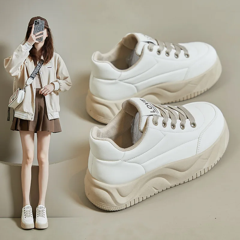 

Кроссовки женские из ПУ кожи, с круглым носком, на плоской подошве